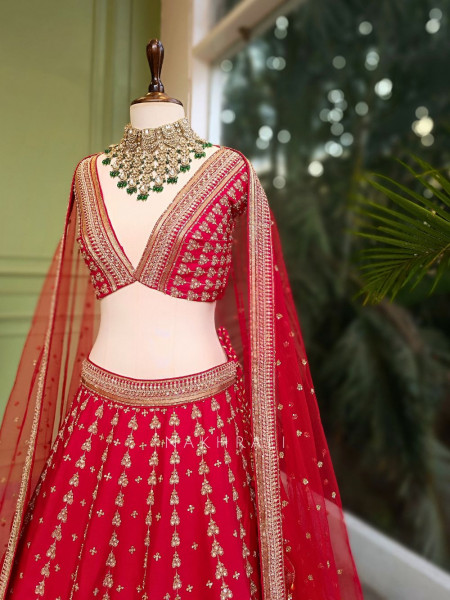 Elysia Red Bridal Lehenga with Zari Sequin Embroidery