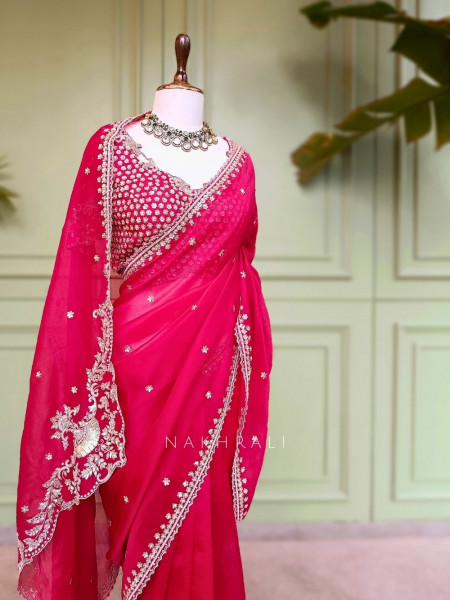 Rubi Red Saree with Readymade Sequin Blouse