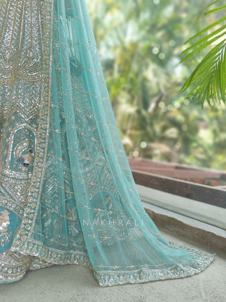 Vastra Firozi Net Lehenga with Cut Dana Sequin Bead Work