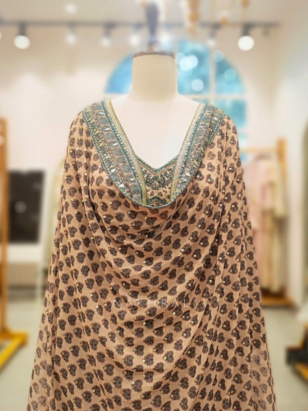 Aarini Beige Gharara Suit Set with Stone Work