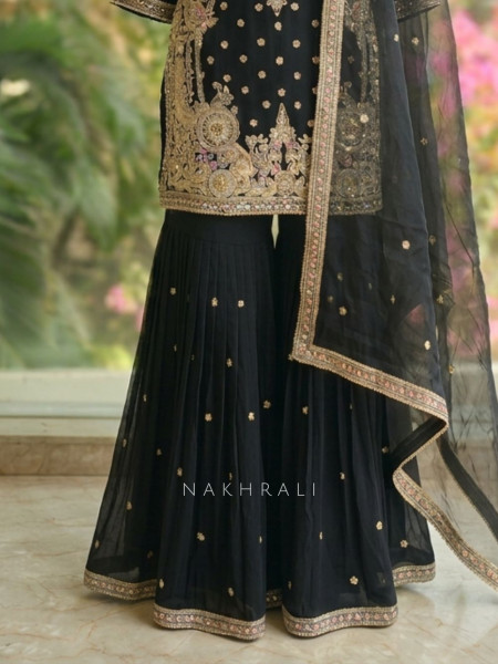 Mystique Black Suit Set Embroidery & Sequin Work