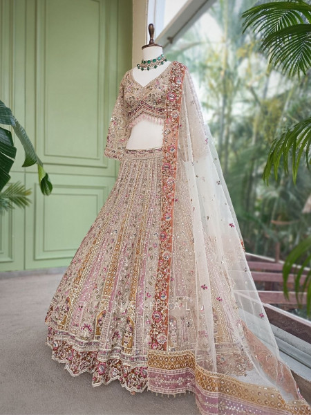 Shararat Beige Net Lehenga Set with Sequin Embroidery