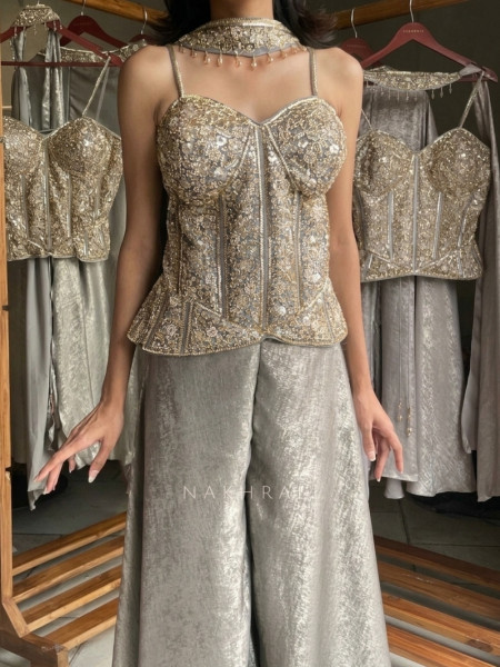 Ziba Grey Corset Palazzo Set