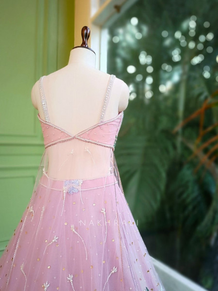 Enchanted Bloom Pink Net Lehenga with Sequin & Floral Embroidery