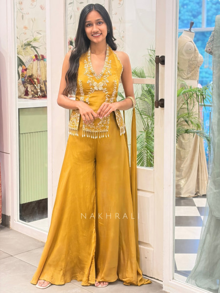 Marigold Ivana Mustard Halter Sharara Co-Ord Set