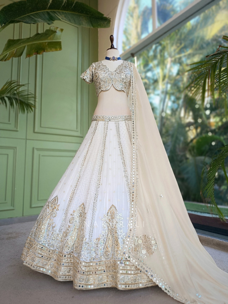Image of Sitara Sheesh White Designer Lehenga Set