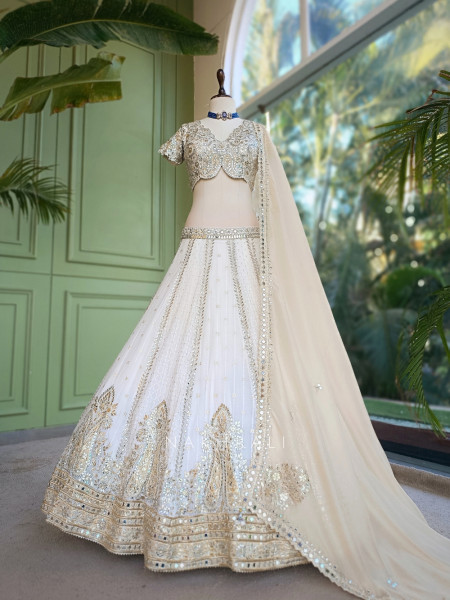 Sitara Sheesh White Designer Lehenga Set