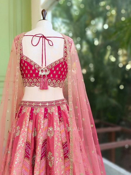 Morbagh Magenta Embroidered Lehenga Set with Mirror Work