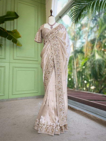 Dhwani Beige Saree With Sequin & Embroidery