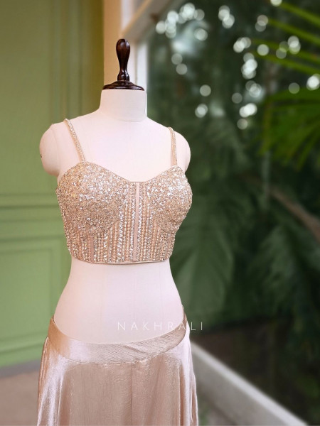 Seren Beige Sequin Cape Palazzo Set