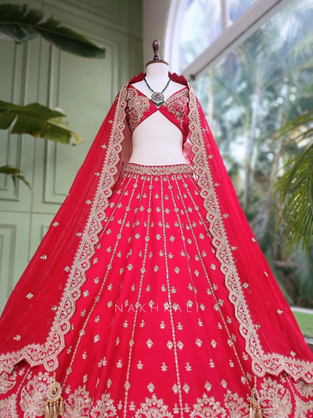 Saubhagya Fuchsia Red Unstitched Bridal Lehenga