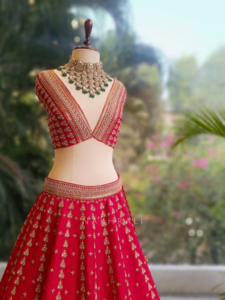 Elysia Red Bridal Lehenga with Zari Sequin Embroidery