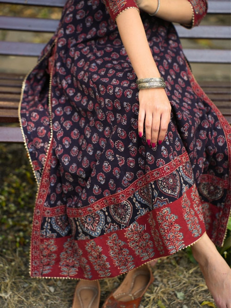 Noori Black Cotton Flared Kurta