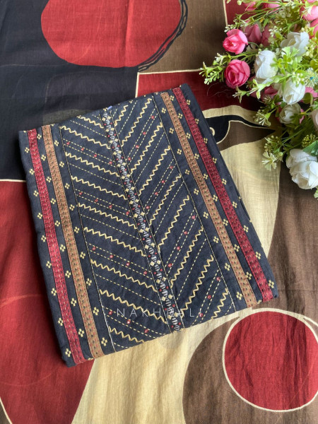 Ceyora Black Cotton Dress Material with Thread Weave Pattern