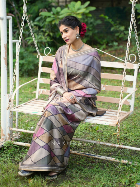 Zyani Multicolor Silk Saree with Artistic Geometric Print