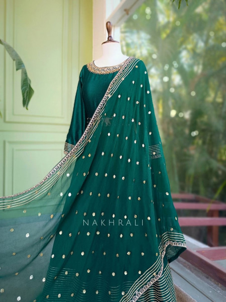 Zivara Emerald Green Zari & Gota Anarkali Set