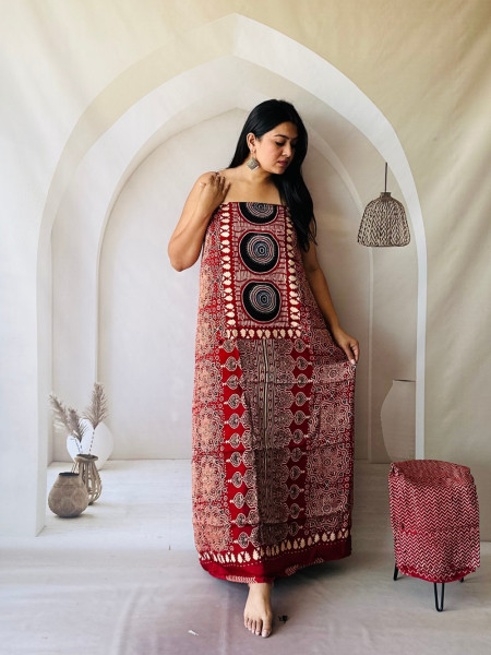 Naiyara Red Printed Modal Silk Dress Material