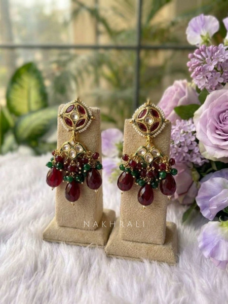 Rajshree Maroon Assorted Colour Necklace Set with Mirror & Bead Drop Work