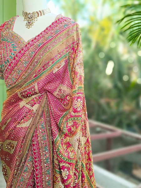 Prisha Pink Printed Saree with Sequin Work