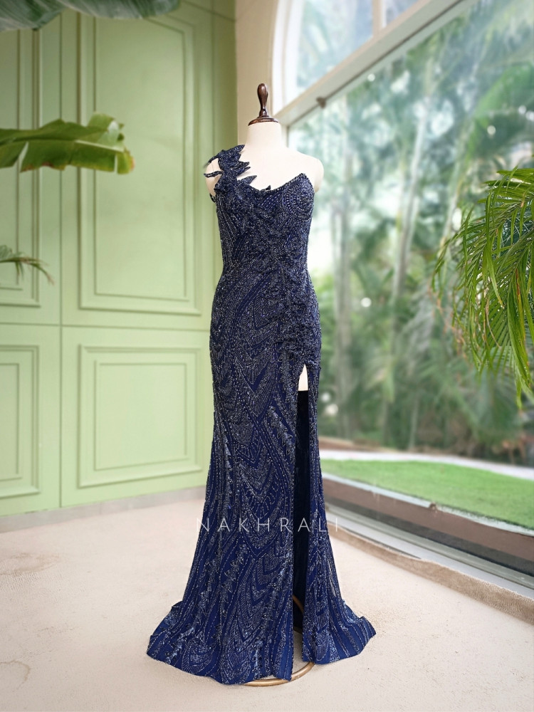Image of Opal Dawn Blue Gown with Stone, Sequin &amp; Cut Dana Work