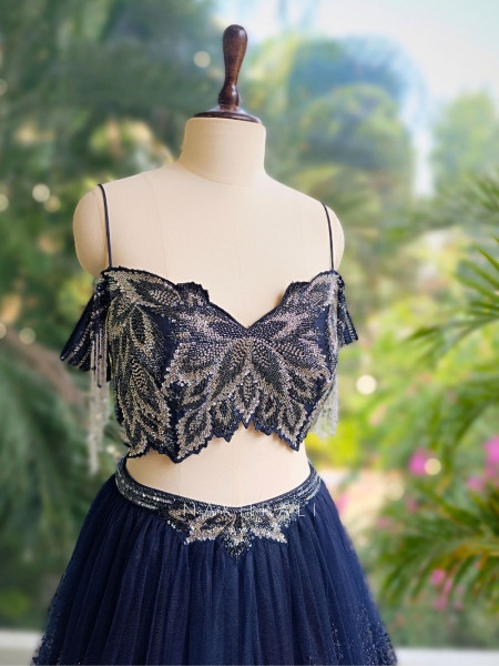 Kyanite Blue Sequin & Cut Dana Lehenga Set