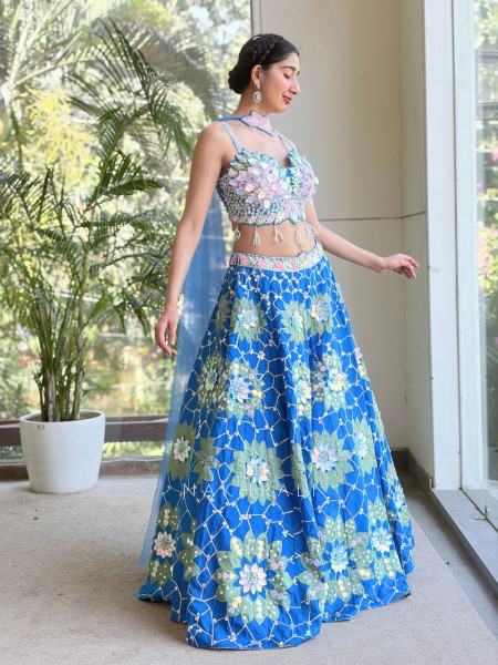 Velmira Blue Lehenga Set with Sequin Bead Work