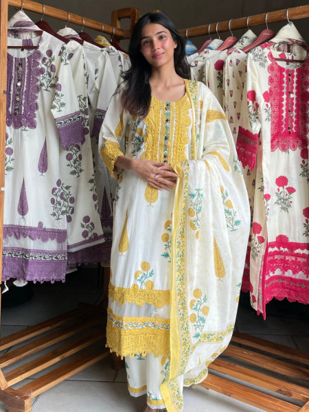 Serene Earth Yellow Crochet Palazzo Suit
