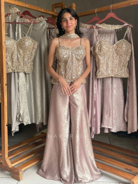 Ziba Light Pink Corset Palazzo Set