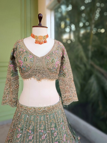 Sylvara Green Embroidered Lehenga Set