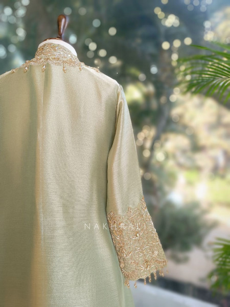 Roselle Pista Green Zari & Sequin Kurta Palazzo Set