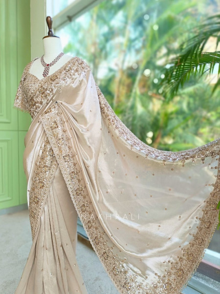 Dhwani Beige Saree With Sequin & Embroidery