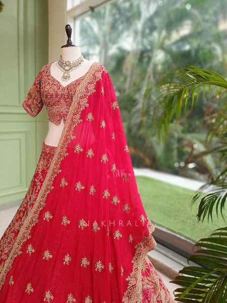 Rajvani Red Raw Silk  Bridal Lehenga