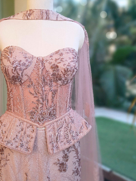 Bevel Blush Pink Indo-Western Crop Top Skirt Set