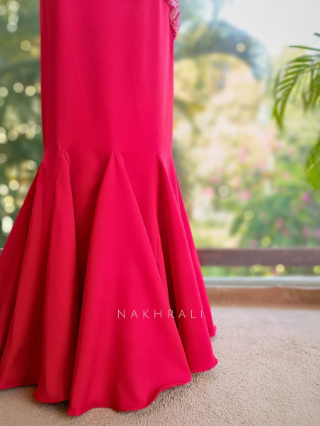 Sylrix Red Statement Gown with 3D Floral Sequin Embroidery