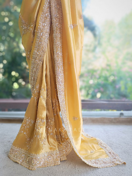 Swarna Golden Saree with Sequin Stone Embellished Border