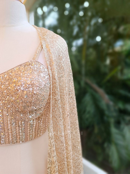 Seren Beige Sequin Cape Palazzo Set