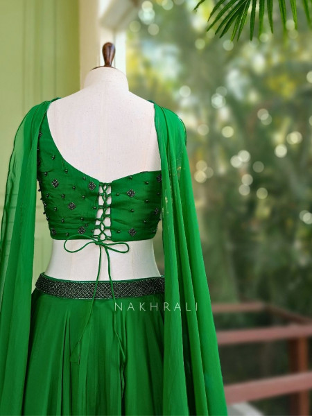 Vrinda Green Indo-Western Lehenga Set with Bead and Sequin Work