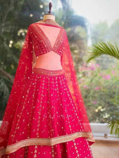 Elysia Red Bridal Lehenga with Zari Sequin Embroidery