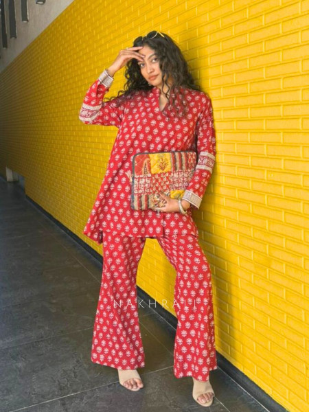 Tulip Red Cotton Co-ord Set