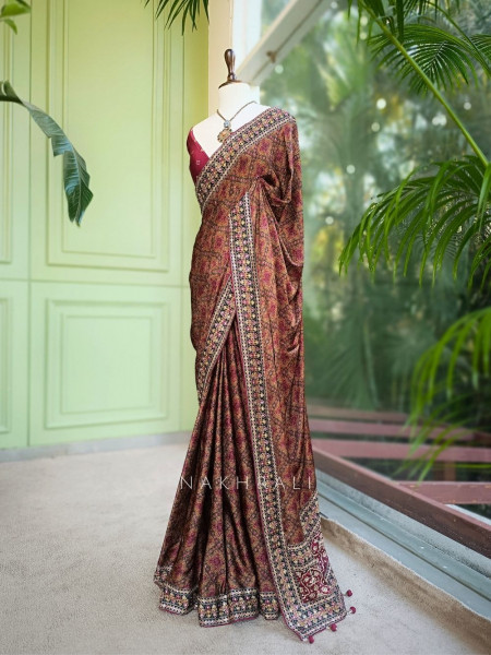 Maroon Ajrak Print Modal Silk Saree