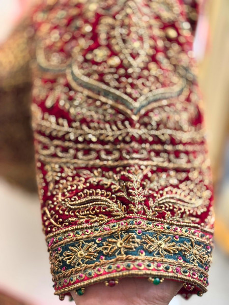 Zohra Luxe Maroon Velvet Bridal Lehenga with Mirror, Sequin, and Cut Dana Work
