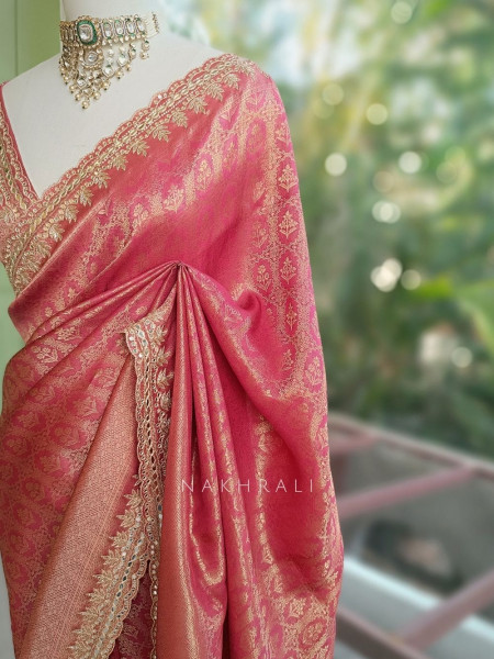 Chitranga Onion Pink Banarasi Brocade Saree with Embellished Border