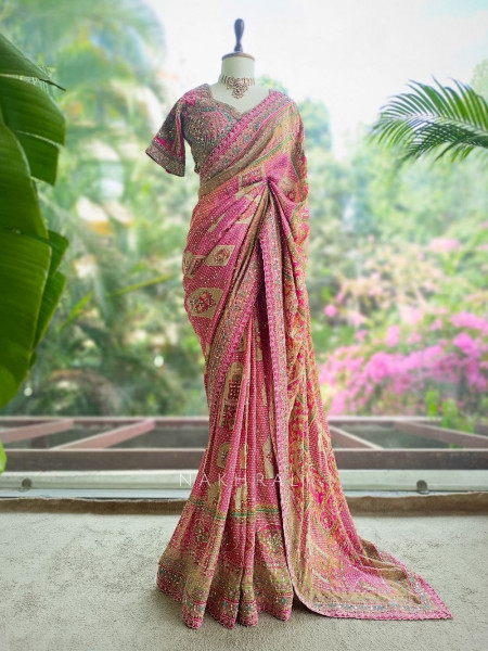 Prisha Pink Printed Saree with Sequin Work