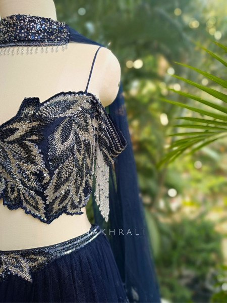 Kyanite Blue Sequin & Cut Dana Lehenga Set