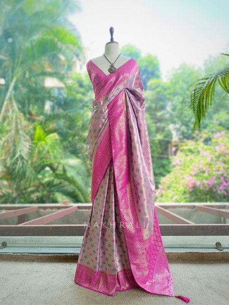 Chitralekha Purple Saree With Geometric Woven Motifs and Contrast Border