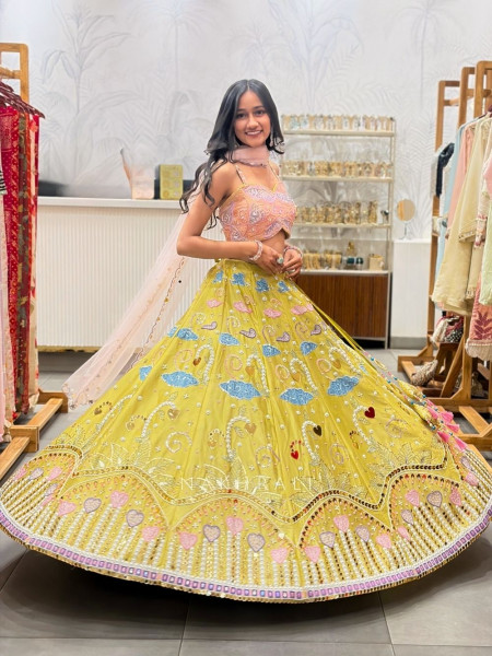 Kiyara Yellow Indo Western Lehenga with Beads Sequin Work