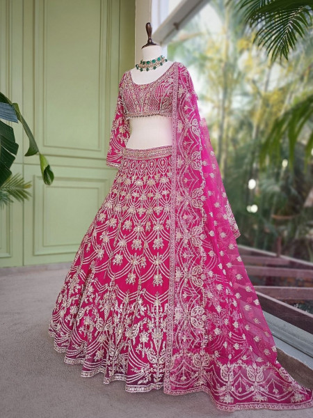 Gulnaar Magenta Lehenga Set with Mirror, Beads and Heavy Embroidery
