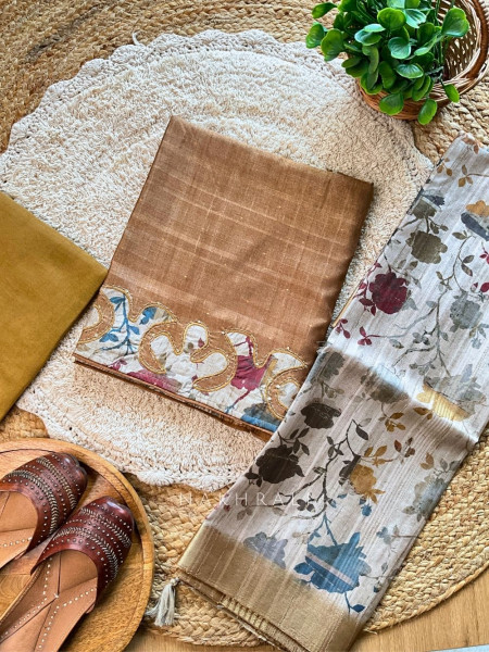 Elira Beige Multi-Color Dress Material with Floral Accents