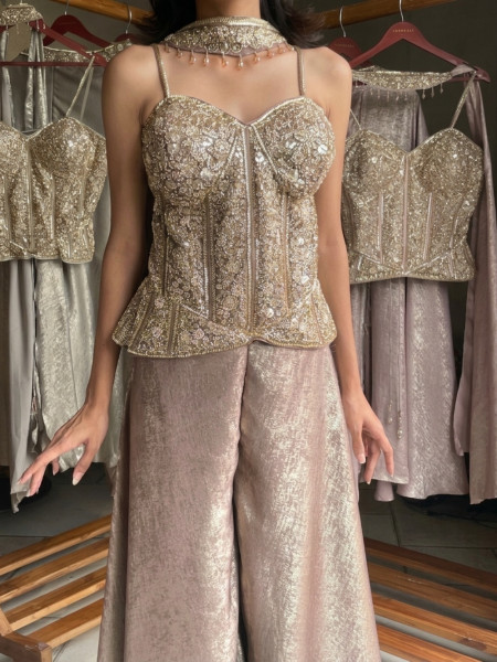 Ziba Light Pink Corset Palazzo Set