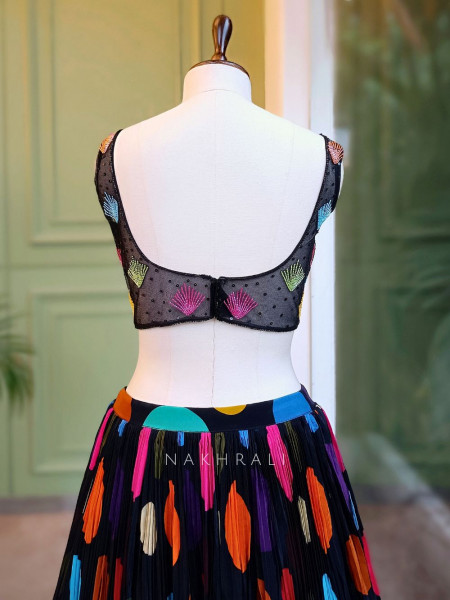 Midnight Black Cut Dana Work Lehenga